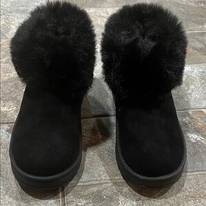 Girls Sonoma Naples Black Fur-Trimmed Ankle Boots, Size 1, brand new in box